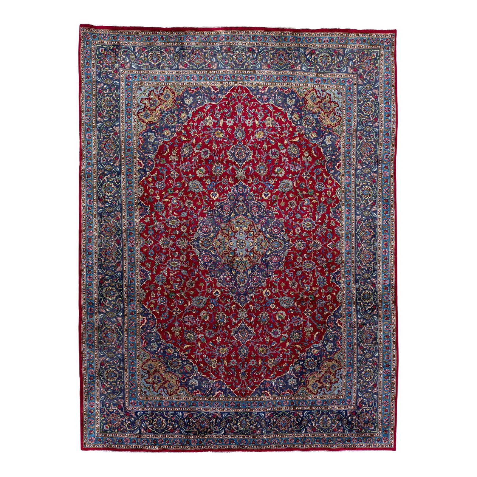 Vintage Persian Mashad Handmade Wool Rug 9'9 x 12'11 Red Medallion: Vintage Persian Mashad Handmade Wool Rug 9'9 x 12'11 Red Medallion Discover the elegance of this vintage Persian Mashad hand-knotted wool rug, showcasing a vibrant red color field. The rug features a 