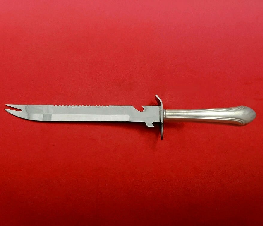 Alvin Romantique Sterling Silver Ham Slice Knife 11 1/2 Custom Made: Alvin Romantique Sterling Silver Ham Slice Knife 11 1/2 Custom Made Discover the exquisite Romantique ham slice knife by Alvin, crafted from fine sterling silver. This custom-made piece features a hol