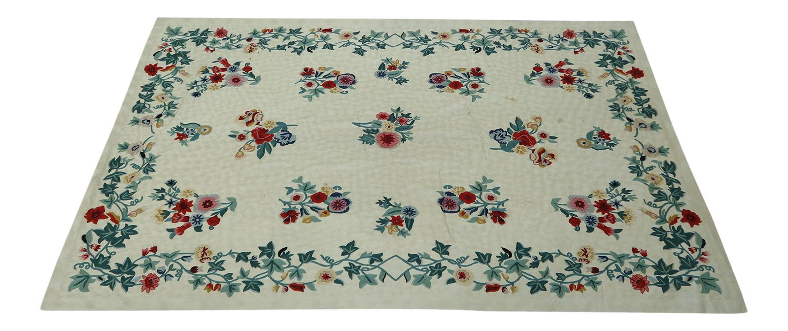 Vintage Indian Crewel Floral Rug 6 x 9 Bright Colors 25 Years Old: Vintage Indian Crewel Floral Rug 6 x 9 Bright Colors 25 Years Old Enhance your living space with this exquisite Indian Crewel Work Style rug, measuring approximately 6 x 9 feet. Crafted with high-qual