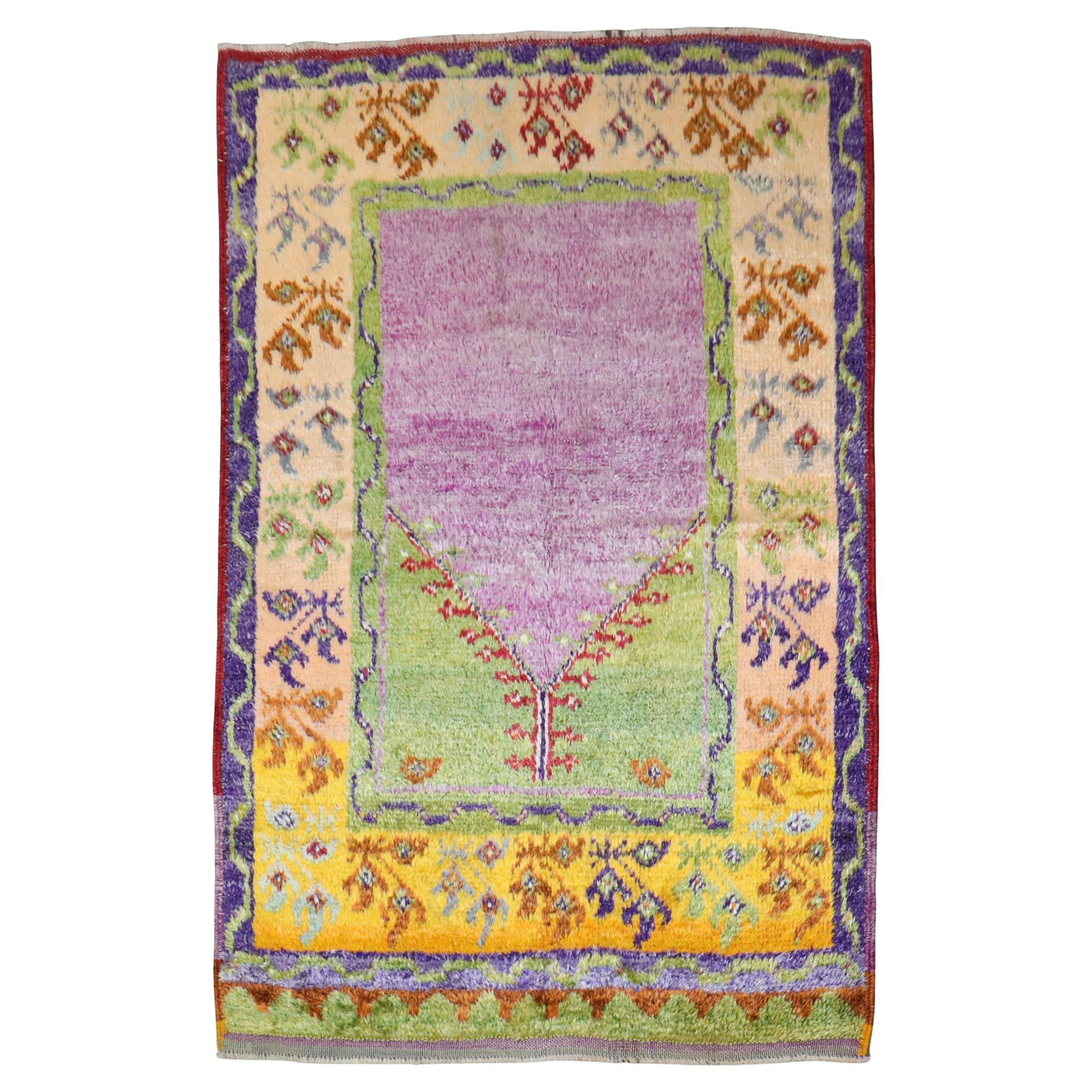 Vibrant Mid-Century Modern Turkish Prayer Rug Wool Hand-Knotted 41 x 57: Vibrant Mid-Century Modern Turkish Prayer Rug Wool Hand-Knotted 41 x 57 Discover the vibrant artistry of this mid-20th century Turkish prayer rug from the Zabihi Collection. Hand-knotted from high-qua