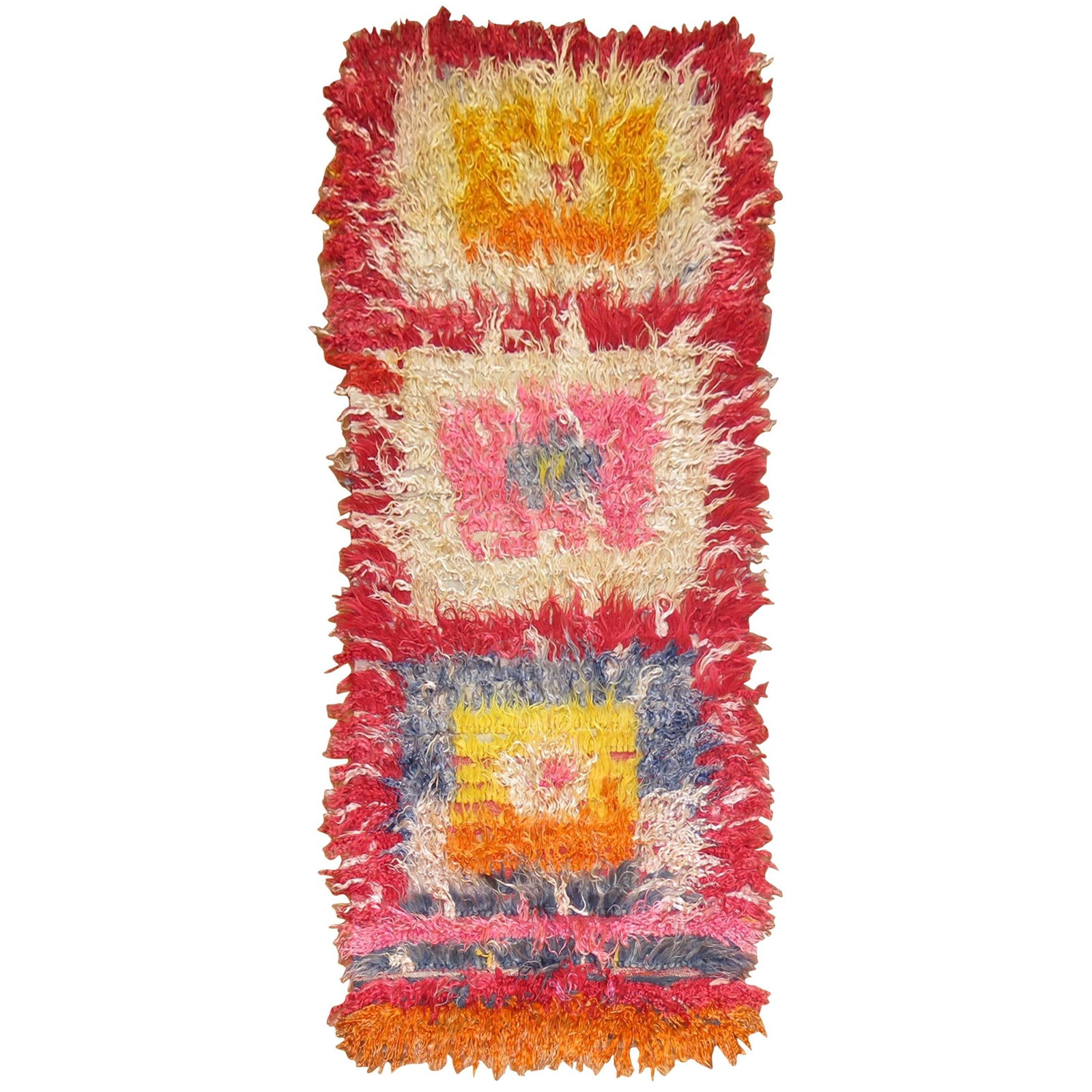 Hand-Knotted Wool Turkish Tulu Shag Runner Rug in Vivid Bohemian Colors 4' x 9'7" (1 of 6)
