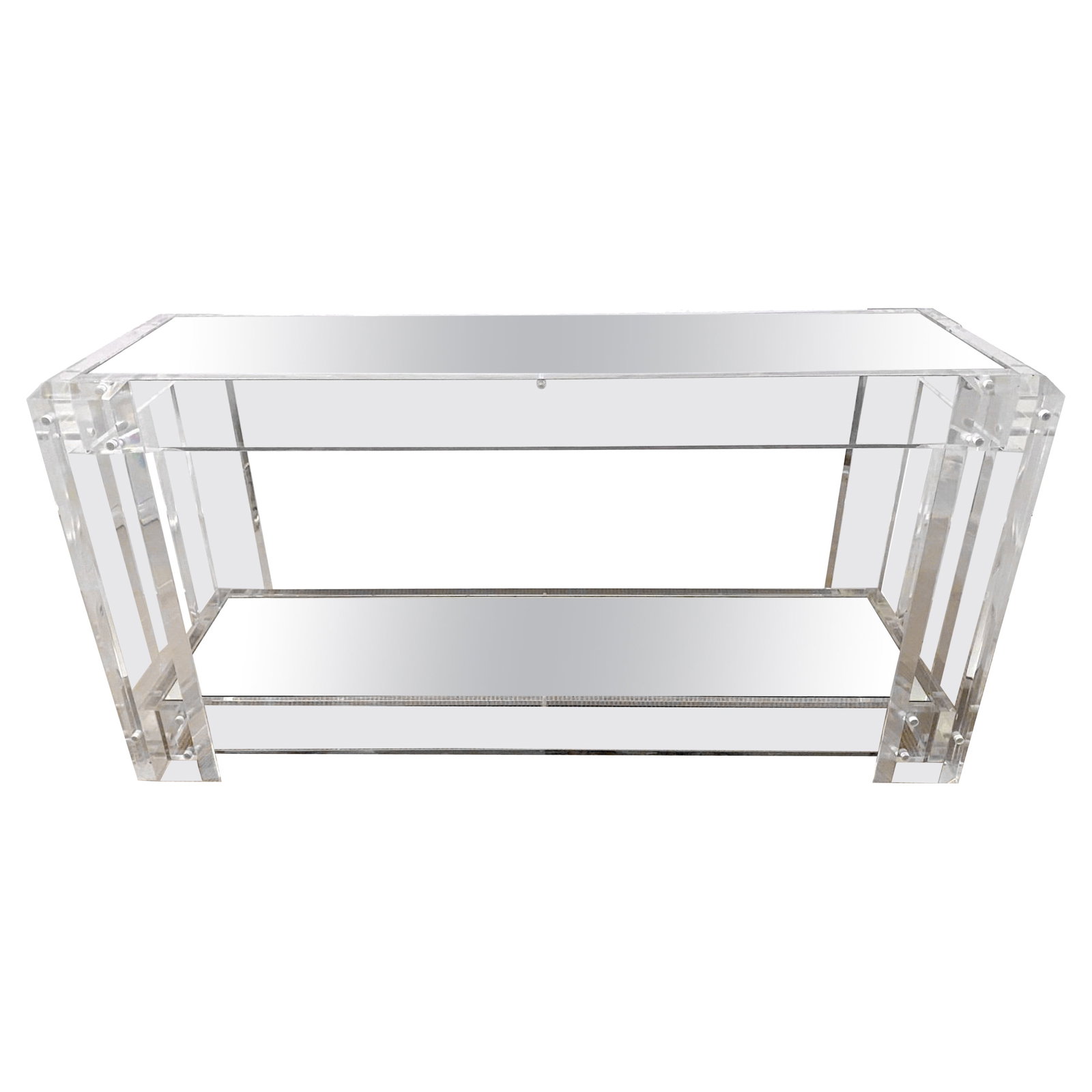 Modern Lucite and Chrome Two-Tier Mirrored Console Table 1990s (1 of 8)
