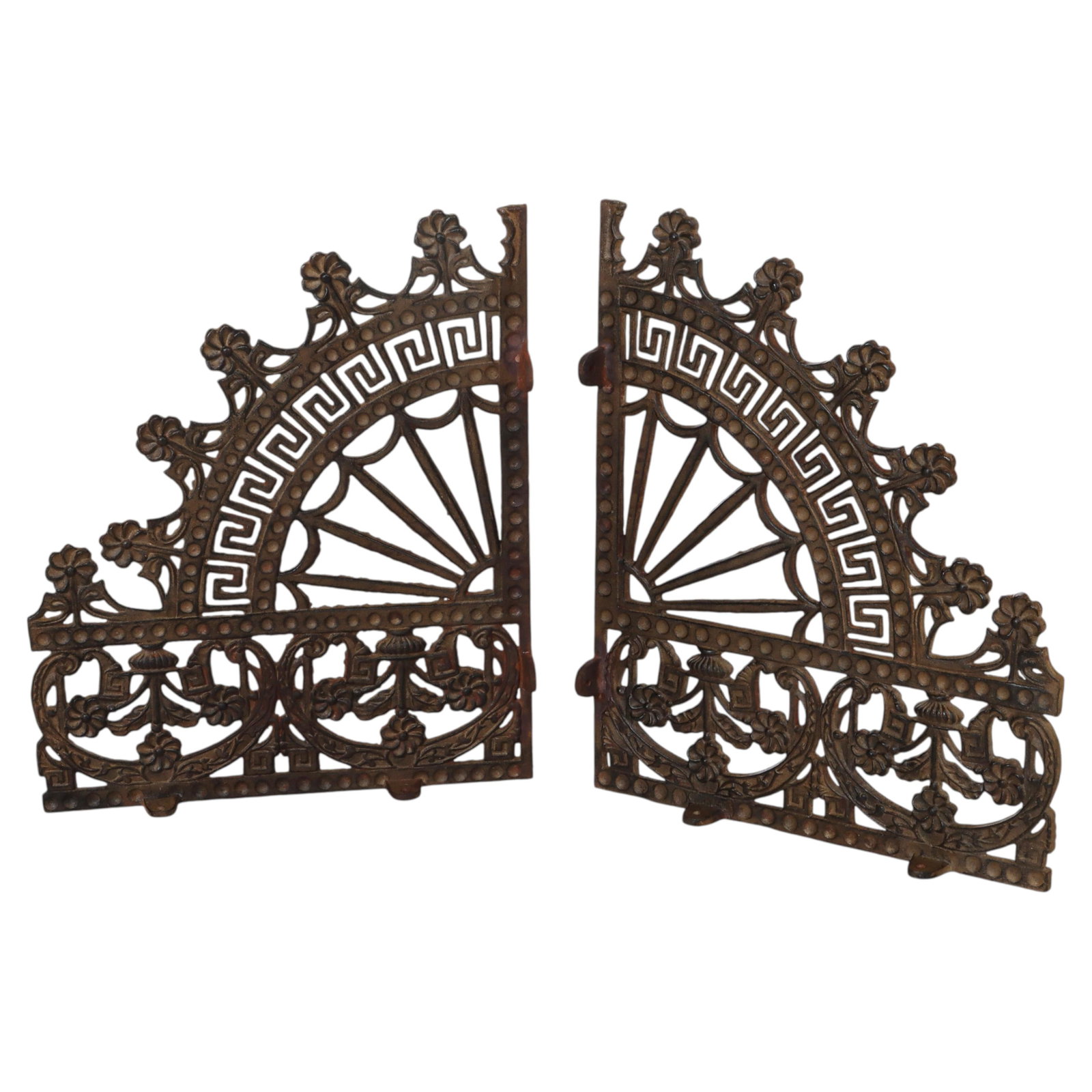 Pair of 1880 Aesthetic Movement Wrought Iron Fan Architectural Spandrels: Pair of 1880 Aesthetic Movement Wrought Iron Fan Architectural Spandrels This pair of antique wrought iron architectural spandrels dates to around 1880 and reflects the Aesthetic Movement's design sen
