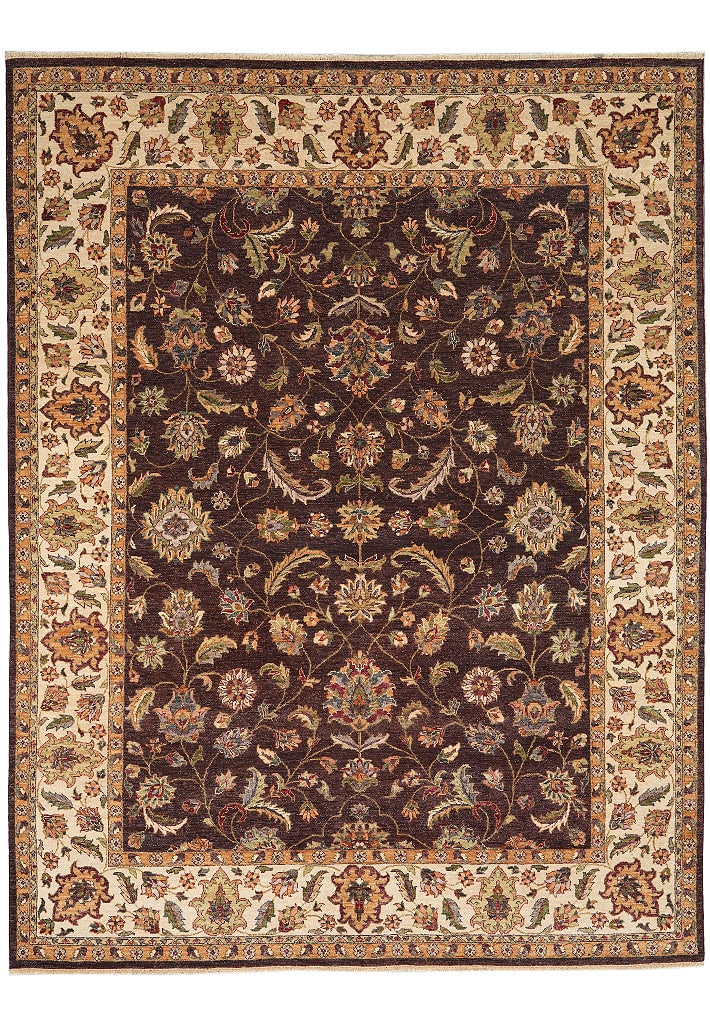 8 x 10 Chobi Peshawar Rug Hand Knotted Wool Eggplant Brown: 8 x 10 Chobi Peshawar Rug Hand Knotted Wool Eggplant Brown Free continental US Shipping This 8 x 10 Chobi Peshawar rug features a traditional hand-knotted construction in premium natural wool. It pres