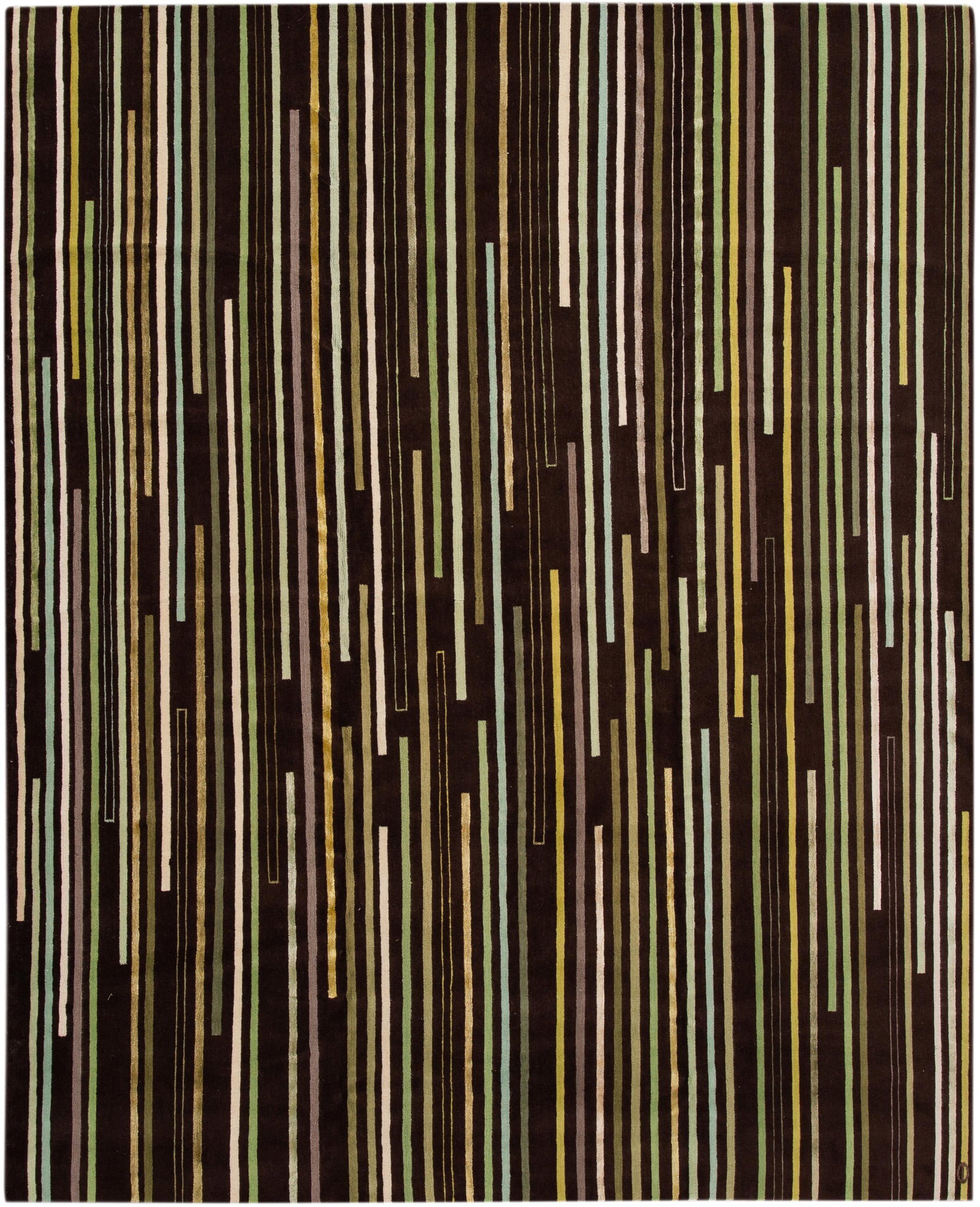 Contemporary Tibetan Wool Rug 8' x 10' Multicolored Design: Contemporary Tibetan Wool Rug 8' x 10' Multicolored Design This stunning 21st-century Tibetan rug showcases a contemporary abstract geometric design in vibrant colors against a rich dark brown backgro