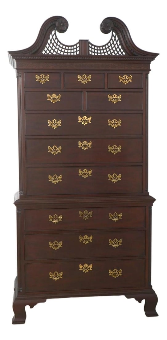 Mahogany Chippendale Style Chest with Brass Hardware and Dentil Molding (1 of 10)