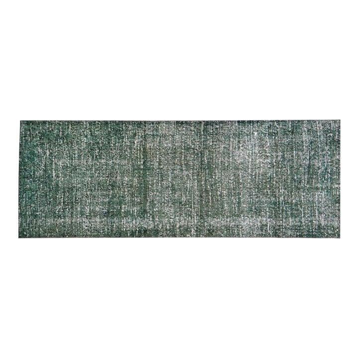 Hand Knotted Wool Green Turkish Overdyed Runner Rug 2'9" x 7'8": Hand Knotted Wool Green Turkish Overdyed Runner Rug 2'9" x 7'8" This vintage Turkish rug is hand-knotted from wool using traditional techniques, offering a timeless blend of craftsmanship and modern d
