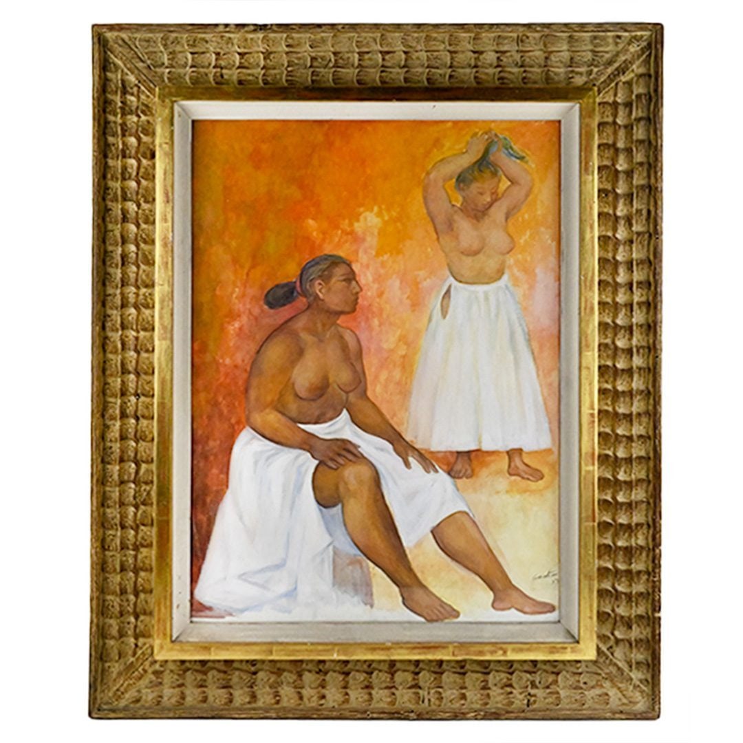 Framed signed Fernando Castro Pacheco watercolor figures and nudes: Framed signed Fernando Castro Pacheco watercolor figures and nudes This original watercolor painting by Fernando Castro Pacheco, created in 1953, features figures and nudes and reflects the artist's c