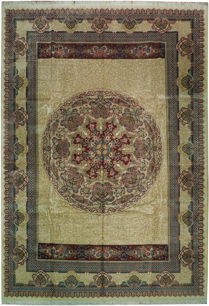 10'1" x 14'4" Beige Hand-Knotted Signed Area Rug: 10'1" x 14'4" Beige Hand-Knotted Signed Area Rug Free continental US Shipping Elevate your living space with this exquisite 10' 1" x 14' 4" Beige Signed Fine Quality Rug. Crafted with meticulous atten