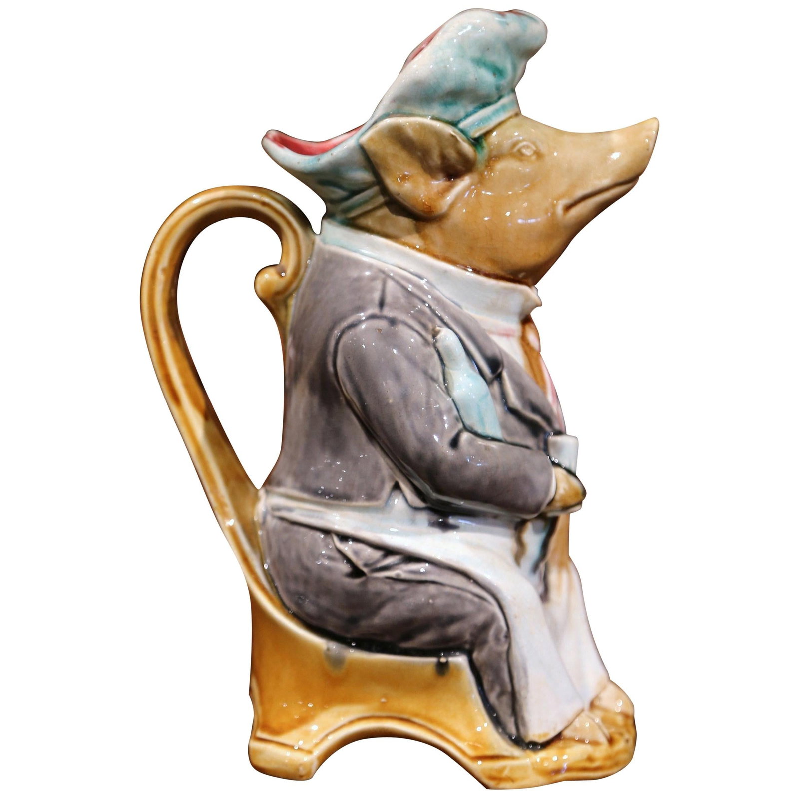 Antique French Majolica Pig Pitcher by Onnaing 19th Century (1 of 7)