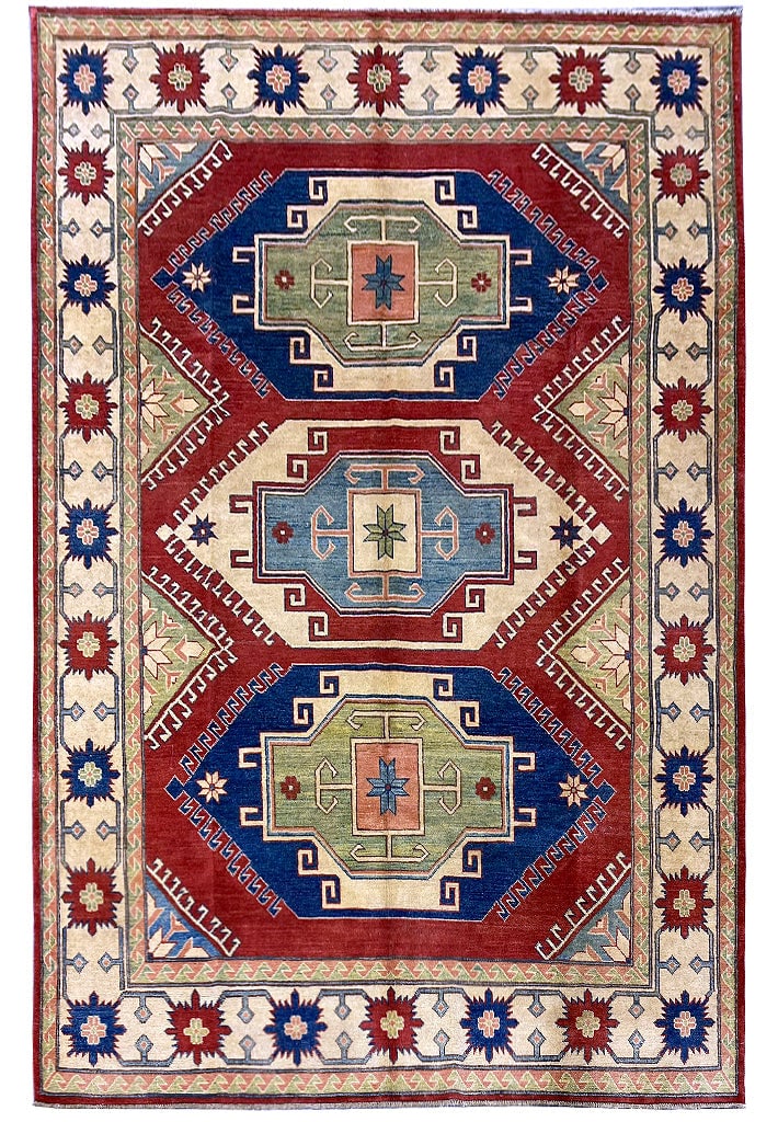 New Kazak Rug 7' x 9'10 Premium Quality Wool: New Kazak Rug 7' x 9'10 Premium Quality Wool Free continental US Shipping Enhance your space with this exquisite 7.0 x 9.10 Kazak rug, crafted from finer wool for superior quality and durability. This