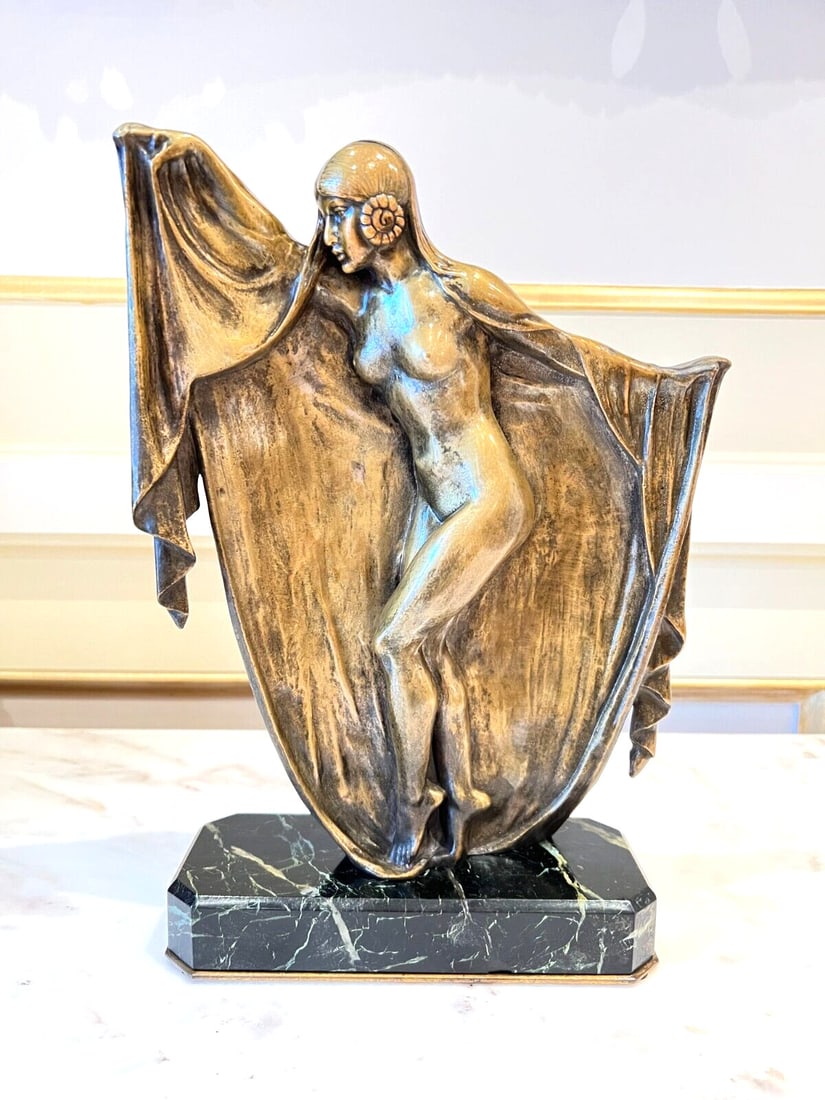 French Art Deco Bronze Dancer Figurine by Lemo on Marble Base: French Art Deco Bronze Dancer Figurine by Lemo on Marble Base This exquisite French Art Deco dancer figurine is a stunning representation of the era's elegance and artistry. Handmade from bronze and m