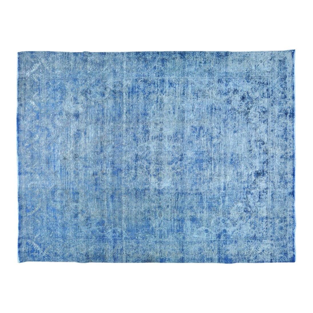 Blue Wool Hand-Knotted Vintage Rug 9'3 x 13'3 Classic Modern Design: Blue Wool Hand-Knotted Vintage Rug 9'3 x 13'3 Classic Modern Design This vintage hand-knotted wool rug is crafted with traditional techniques, showcasing artistry passed down through generations. Its 