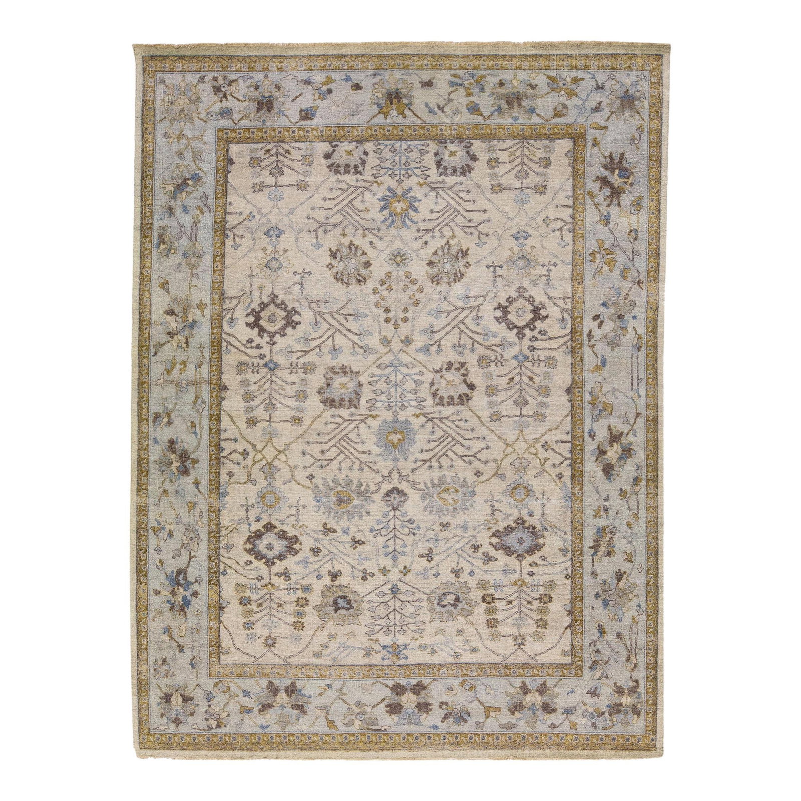 Artisan Collection Handmade Wool Floral Rug 8'10 x 12' Beige (1 of 7)