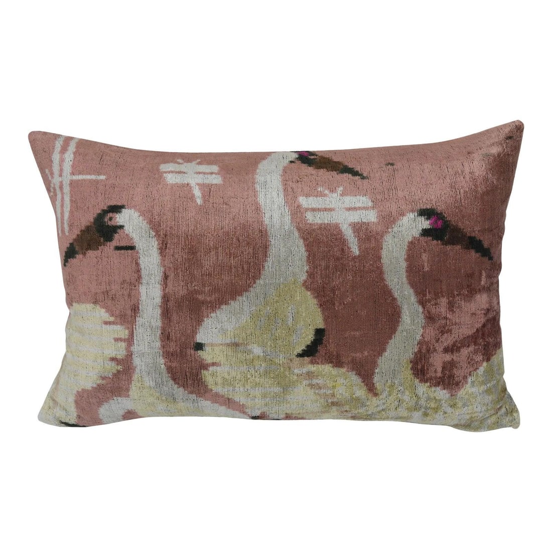 Salmon Silk Ikat Velvet Decorative Pillow With Linen Back and Feather Insert (1 of 3)