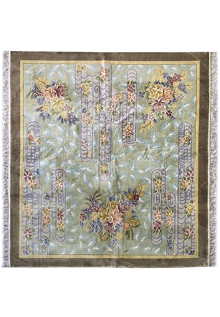 8' x 8' Art Deco Chinese Silk Handmade Area Rug: 8' x 8' Art Deco Chinese Silk Handmade Area Rug Free continental US Shipping Enhance your living space with this exquisite 8' x 8' Square Silk Handmade Rug, designed in the elegant Art Deco Chinese st