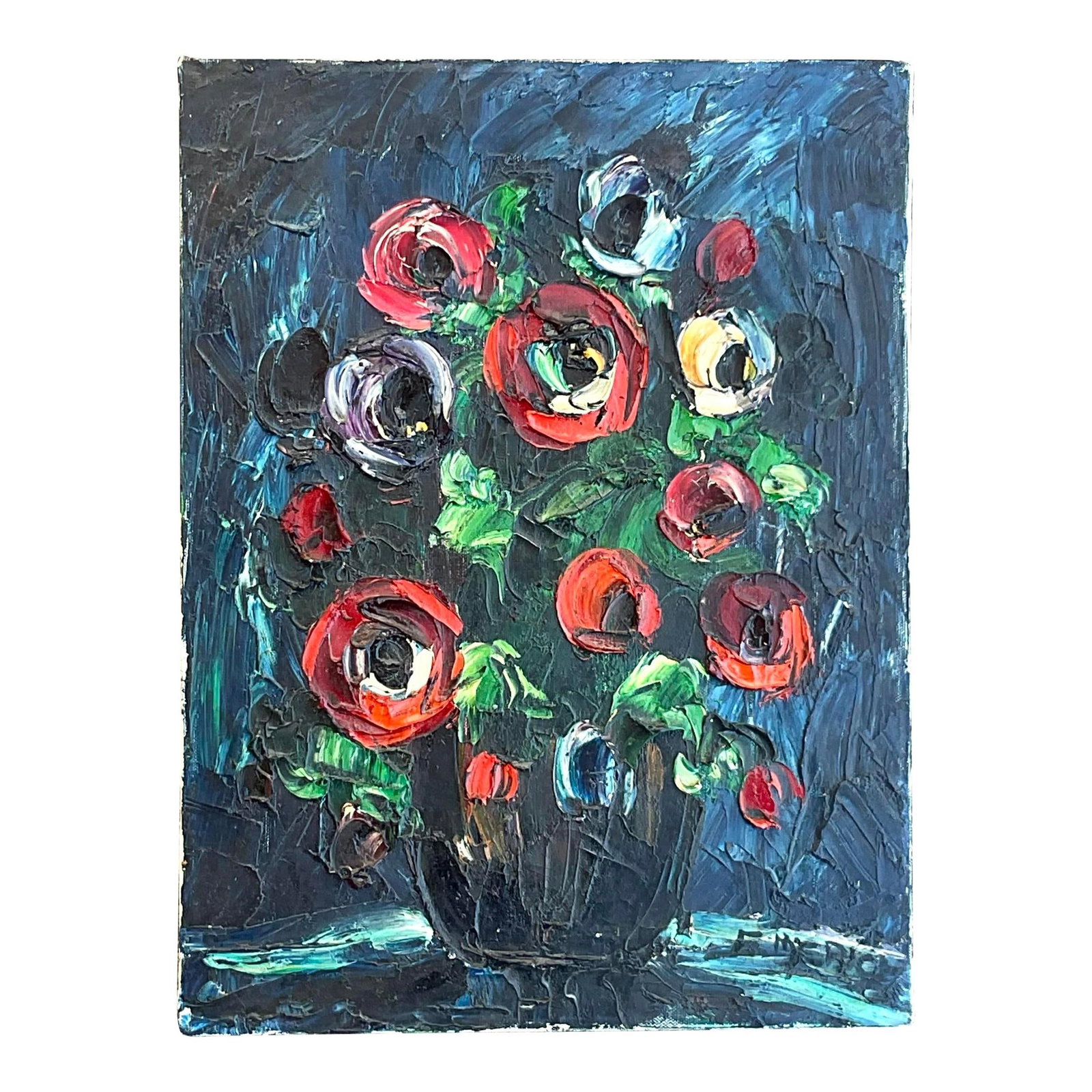 Vintage Boho Original Floral Impasto Oil Painting 12 x 16: Vintage Boho Original Floral Impasto Oil Painting 12 x 16 Transform your space with this stunning Vintage Original Impasto Floral Oil Painting on Canvas. This artwork showcases a vibrant blend of colo
