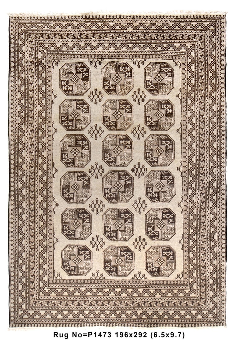 Authentic Turkman Bokara Wool Rug 6.5 x 9.7 Hand-Knotted Neutrals (1 of 8)
