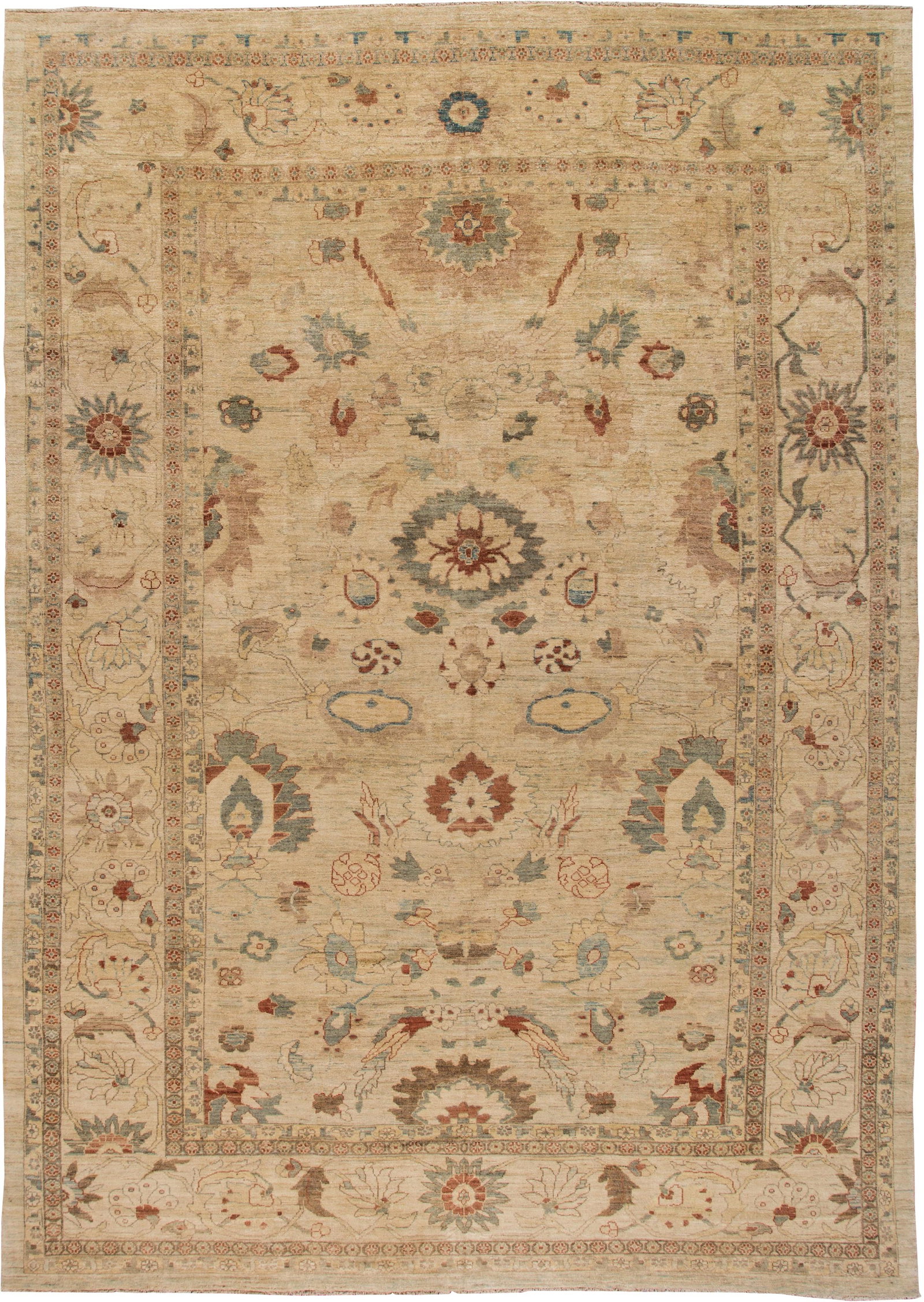 Stunning 21st Century Sultanabad Wool Rug 12'2 x 17'2 Tan: Stunning 21st Century Sultanabad Wool Rug 12'2 x 17'2 Tan Enhance your space with this stunning 21st Century Modern Sultanabad Wool Rug, expertly hand-knotted from high-quality wool. Featuring a warm 