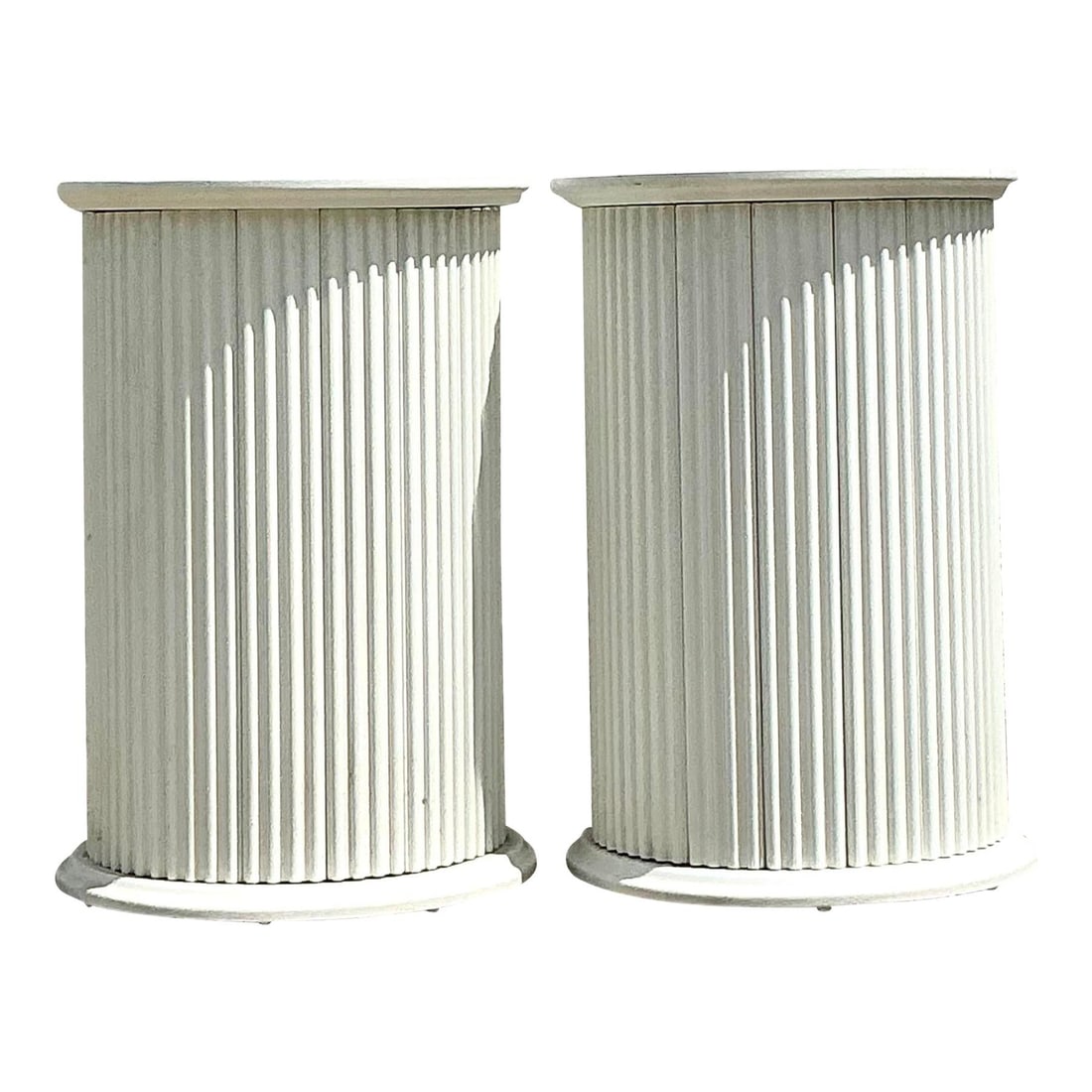 Vintage Boho Fluted Column Pedestals Pair White Wood 28.75 Inches (1 of 6)