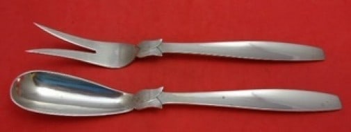 Zacho Sterling Silver Lettuce Set 10 1/4 Inch Unknown Pattern: Zacho Sterling Silver Lettuce Set 10 1/4 Inch Unknown Pattern This exquisite sterling silver lettuce set, measuring 10 1/4 inches, showcases a timeless design attributed to Zacho. The set features a p