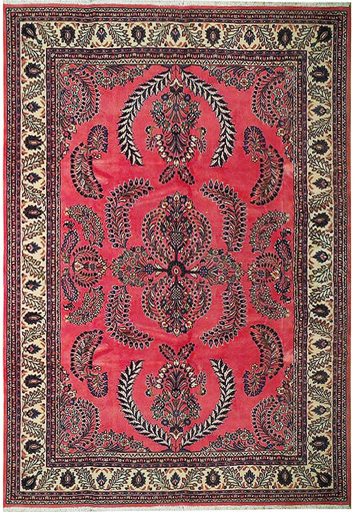 Handcrafted Salmon Fine Persian Sarouk Rug 7'2 x 10'7 Artisan Design: Handcrafted Salmon Fine Persian Sarouk Rug 7'2 x 10'7 Artisan Design Free continental US Shipping Experience the elegance of this handcrafted 7' 2" x 10' 7" Salmon Fine Persian Sarouk Rug, meticulousl