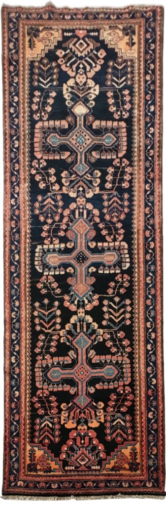 4' x 10' Black Traditional Persian Handcrafted Runner Rug: 4' x 10' Black Traditional Persian Handcrafted Runner Rug Free continental US Shipping Elevate your living space with this exquisite handcrafted Persian runner rug, measuring 3.7' x 9.11'. Meticulousl