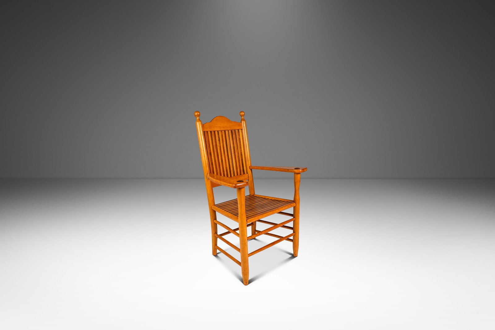 Maple and Walnut Cottage Armchair Americana Style USA 1940s: Maple and Walnut Cottage Armchair Americana Style USA 1940s A rustic Americana cottage armchair, hand-crafted in the United States and styled after 19th-century American design. It is made of solid ma