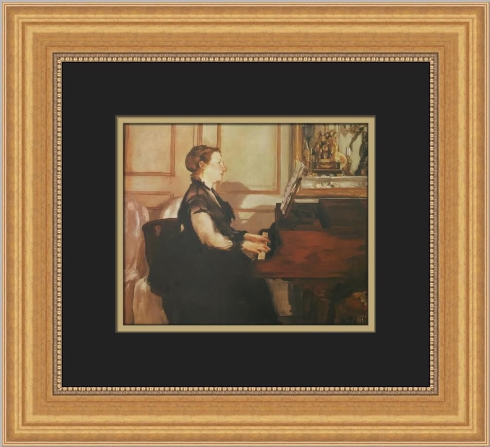 Edouard Manet Mme Manet at the Piano Custom Framed Print 14 x 16: Edouard Manet Mme Manet at the Piano Custom Framed Print 14 x 16 This exquisite custom framed print features Edouard Manet's renowned artwork titled "Mme Manet at the Piano." Created in 1994, this pie