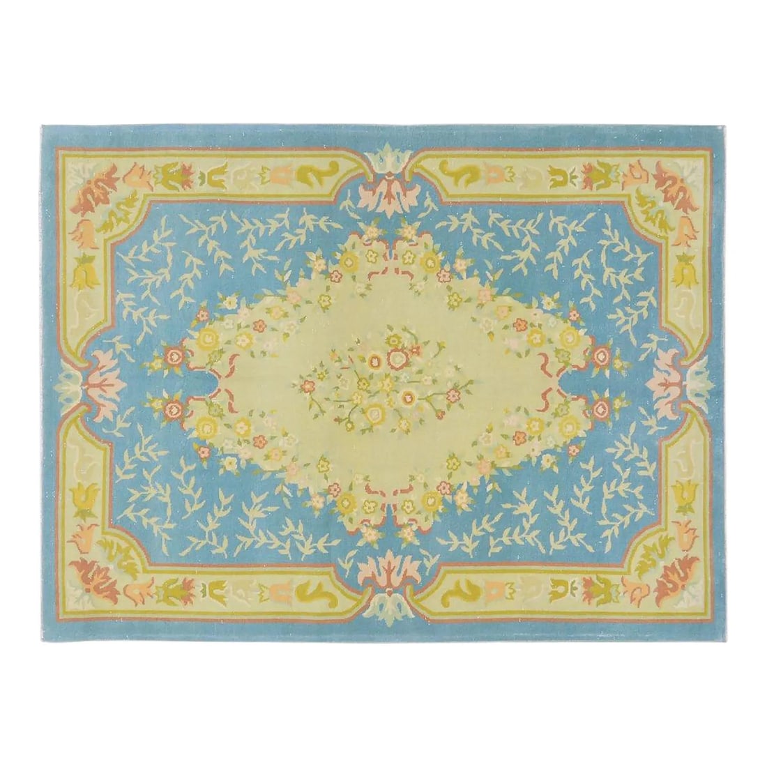 Chinese Art Deco Blue Wool Hand-Knotted Rug 5x6'7: Chinese Art Deco Blue Wool Hand-Knotted Rug 5x6'7 This vintage Chinese Art Deco rug is hand-knotted from wool using traditional techniques, offering a durable and richly textured piece that combines c