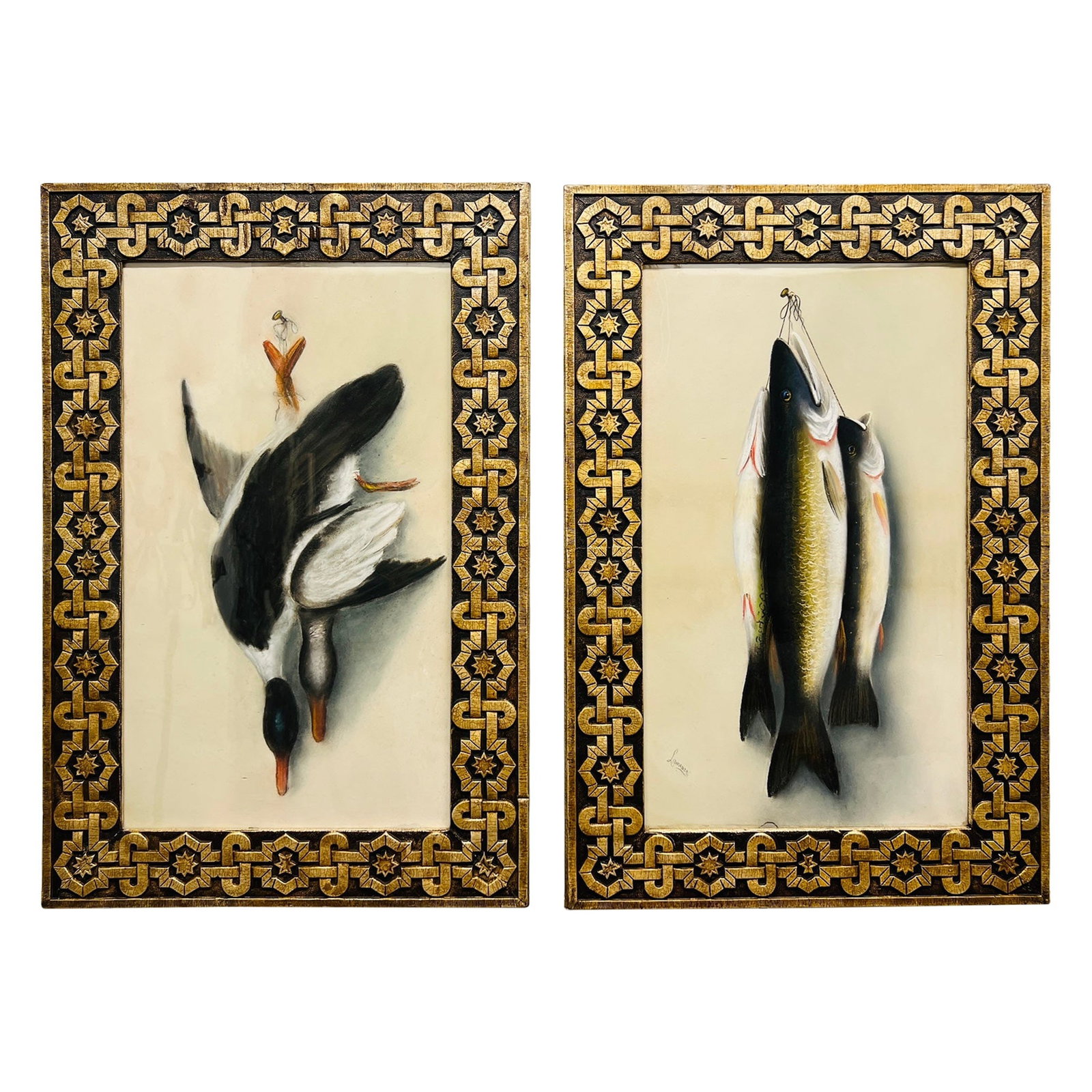 Museum Quality 19th Century Framed Trompe l'Oeil Pastel Drawings Set of 2 (1 of 12)