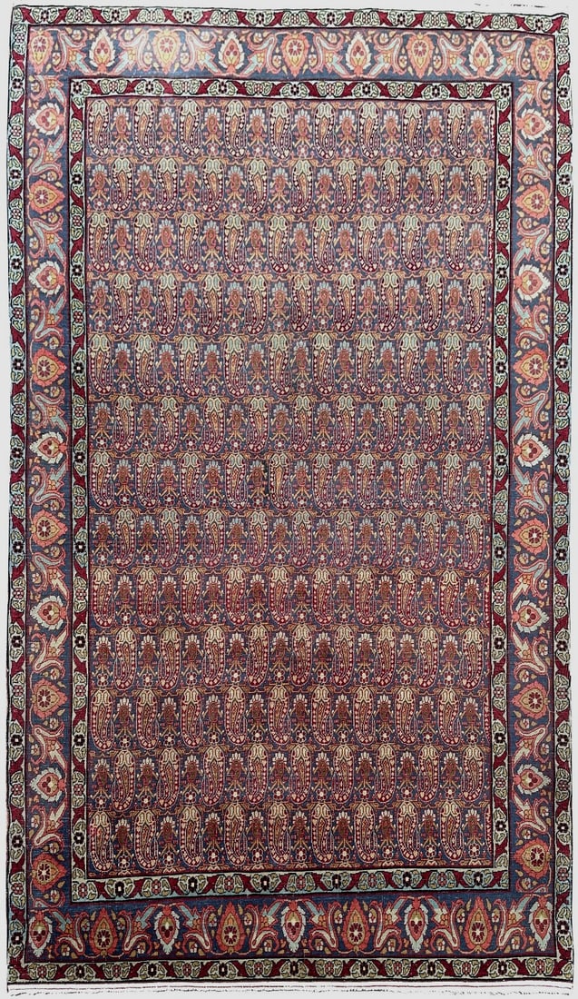 148cm x 232cm Handmade Wool Area Rug Traditional Paisley Navy Blue c.1880: 148cm x 232cm Handmade Wool Area Rug Traditional Paisley Navy Blue c.1880 An antique traditional area rug in a navy blue paisley design with an allover floral motif. It is hand-knotted and handmade fr