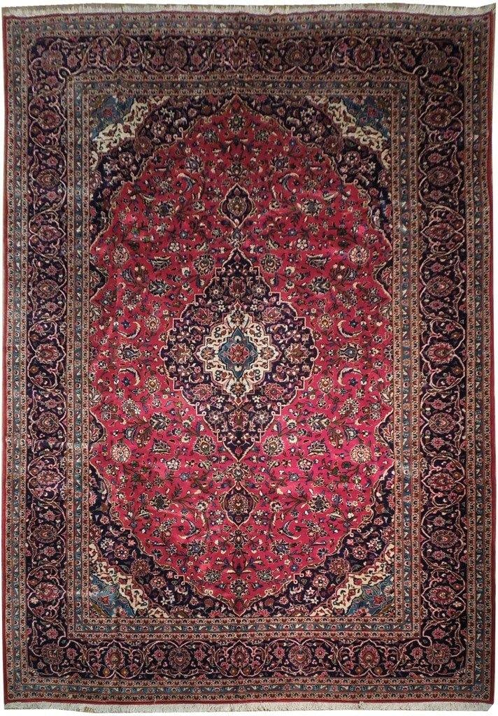 10 x 14 Classic Persian Kashan Rug Handmade Wool Silk Red Blue (1 of 6)