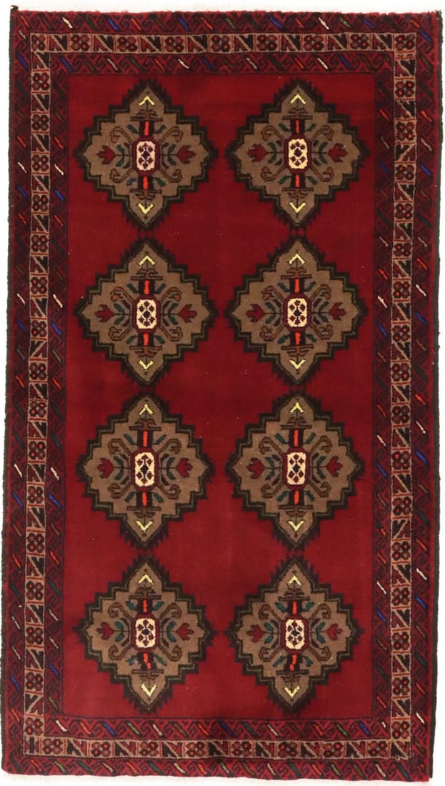 Handmade Wool Tribal Geometric Area Rug 3'6 x 6'3 Vintage Western Asia: Handmade Wool Tribal Geometric Area Rug 3'6 x 6'3 Vintage Western Asia Enhance your home decor with this stunning hand-knotted red tribal oriental rug, blending vintage style with modern functionality