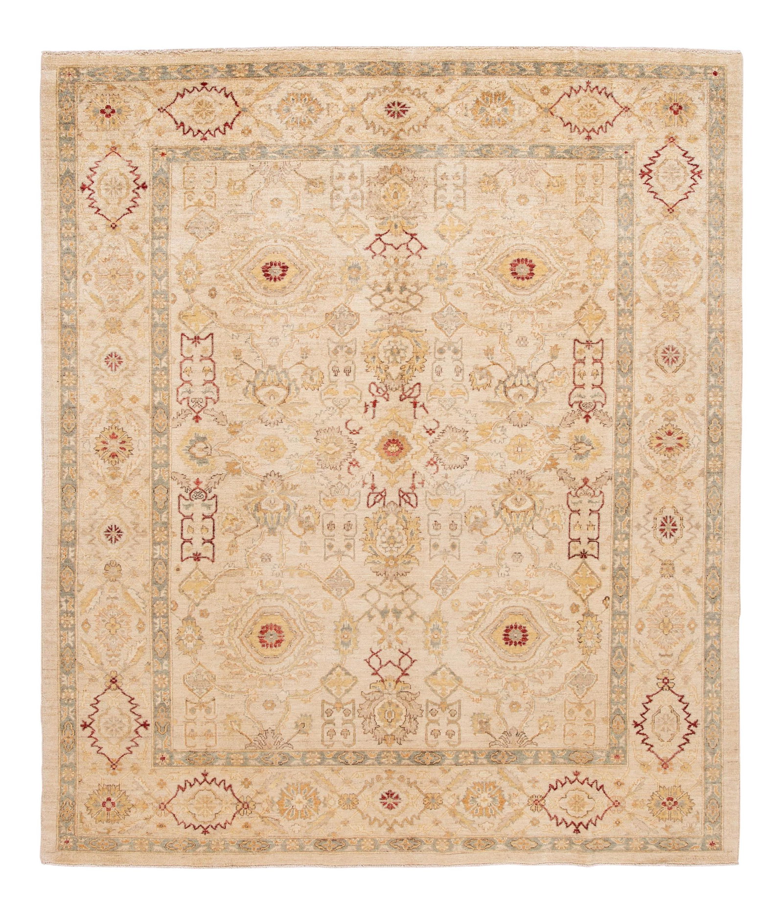 Modern Beige Peshawar Wool Rug with Floral Design 8'1 x 9'10: Modern Beige Peshawar Wool Rug with Floral Design 8'1 x 9'10 Enhance your living space with this stunning 21st Century Modern Beige Peshawar Wool Rug. Hand-knotted from high-quality wool, this contemp