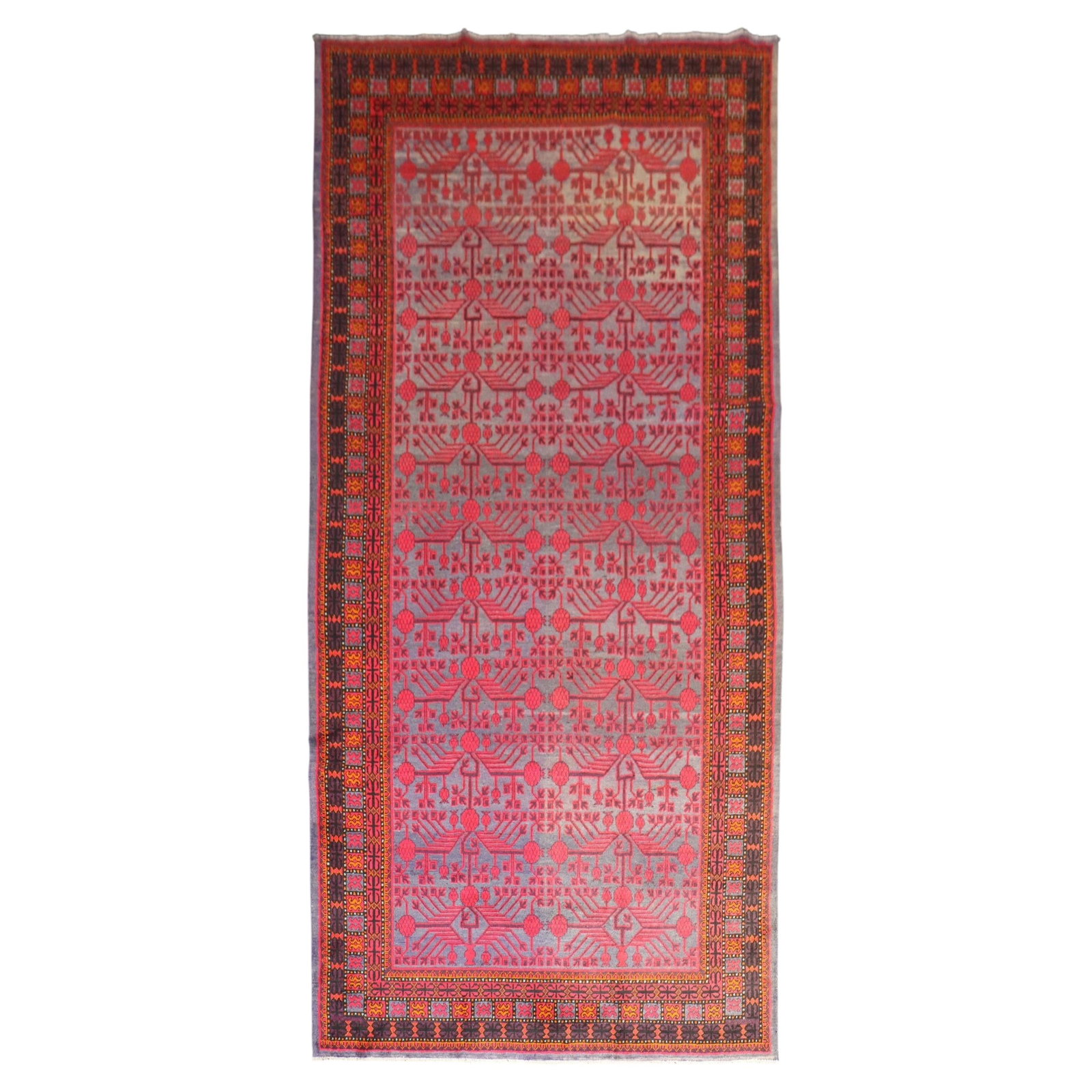 Early 20th Century Wool Hand Knotted Khotan Samarkand Rug 6'4 x 13'10: Early 20th Century Wool Hand Knotted Khotan Samarkand Rug 6'4 x 13'10 This vintage Samarkand Khotan rug from the early 20th century features a classic pomegranate motif, hand-knotted in wool. Originat