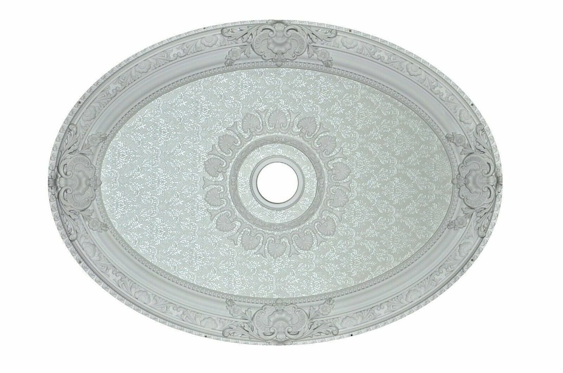 Artistry Oval Ceiling Medallion Antique White Floral 43 inch: Artistry Oval Ceiling Medallion Antique White Floral 43 inch This 43-inch oval ceiling medallion is designed to serve as an elegant accent for chandeliers in foyers, dining rooms, bedrooms, and other 