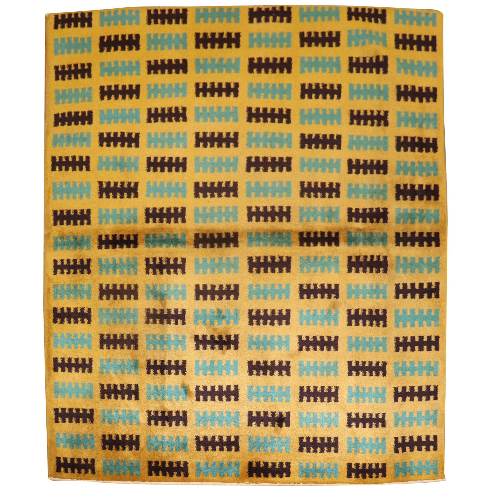 Hand-Woven Yellow Turkish Deco Rug Beaux Arts Style 57 x 64: Hand-Woven Yellow Turkish Deco Rug Beaux Arts Style 57 x 64 This exquisite vintage Turkish Deco rug showcases a striking yellow square design, embodying the elegance of the Beaux Arts style. Hand-wove