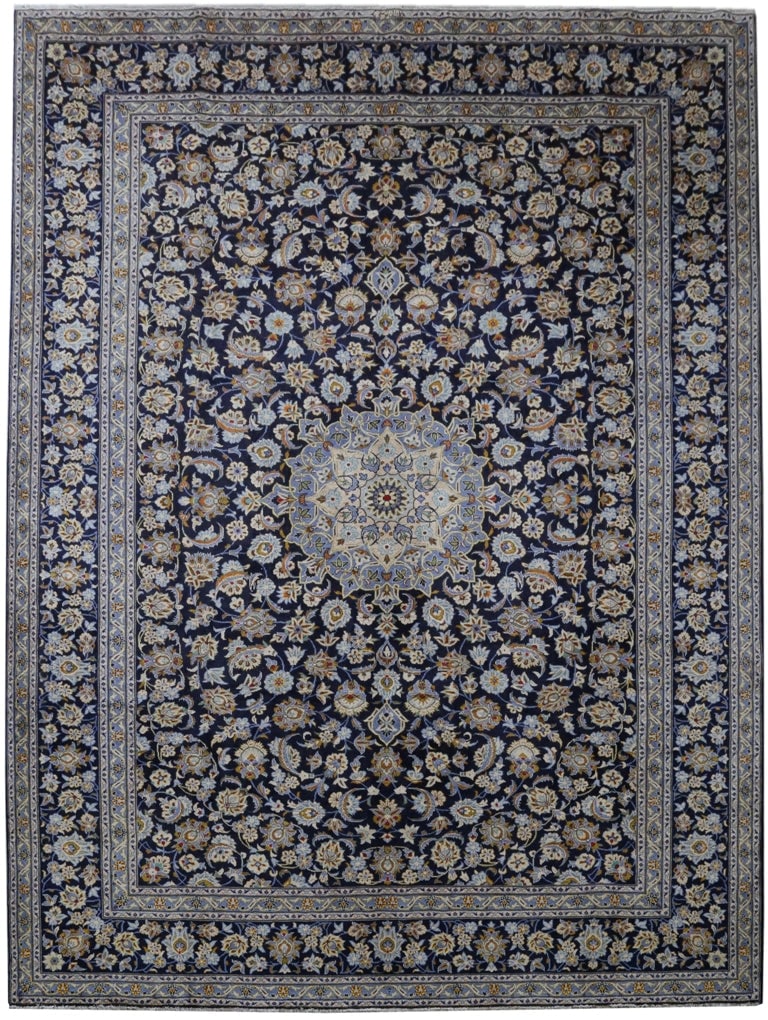 10.2 x 13.5 Navy Blue Handmade Persian Kashan Rug Signed by Artisan (1 of 5)