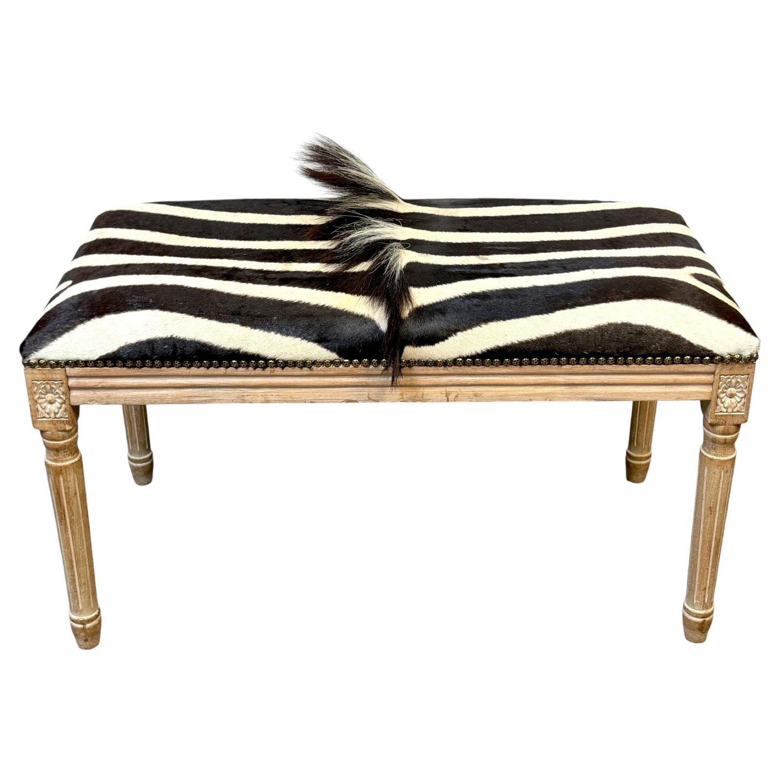 French neoclassical zebra hide bench attributed to Maison Jansen 1970s (1 of 11)