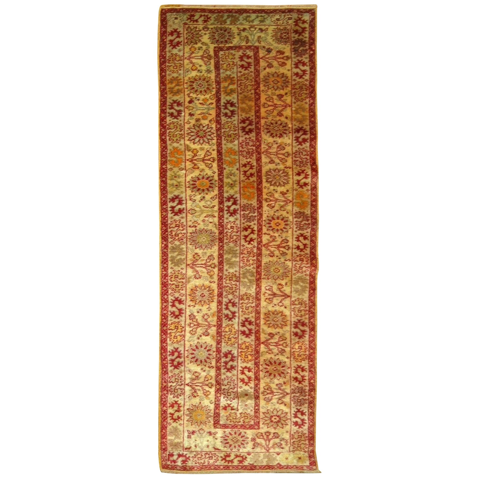 20th Century Turkish Sivas Wool Hand Woven Agra Runner 24 x 77 in: 20th Century Turkish Sivas Wool Hand Woven Agra Runner 24 x 77 in This is a fine, narrow Turkish Sivas runner rug, crafted circa 1920. The runner features rich red and gold tones and is hand-woven fro