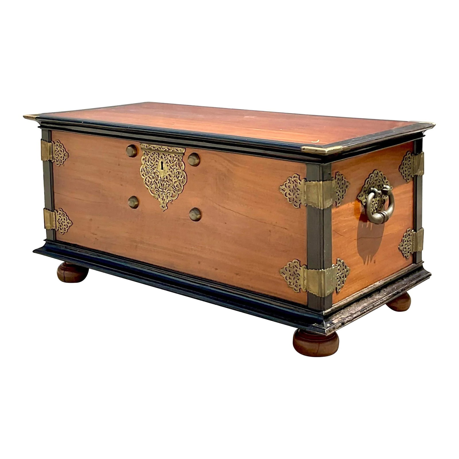 Vintage Boho Ebony Mahogany Blanket Chest with Brass Hardware: Vintage Boho Ebony Mahogany Blanket Chest with Brass Hardware This stunning vintage Boho blanket chest is a monumental piece that exudes drama and elegance. Crafted from a rich combination of ebony an