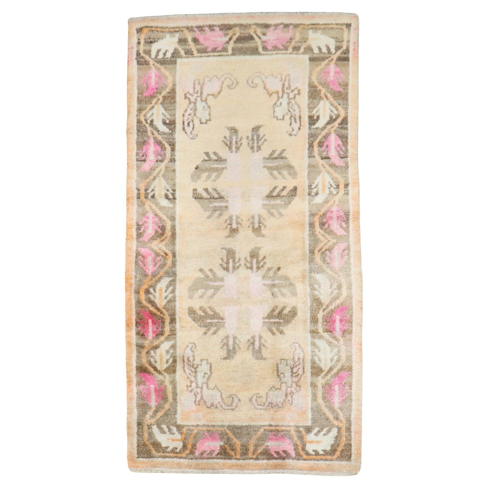 Vintage Tibetan Hand-Woven Rug Zabihi Collection Tang Style 32 x 59: Vintage Tibetan Hand-Woven Rug Zabihi Collection Tang Style 32 x 59 Enhance your space with this stunning Vintage Tibetan Rug from the Zabihi Collection. Hand-woven from high-quality wool, this rug sh