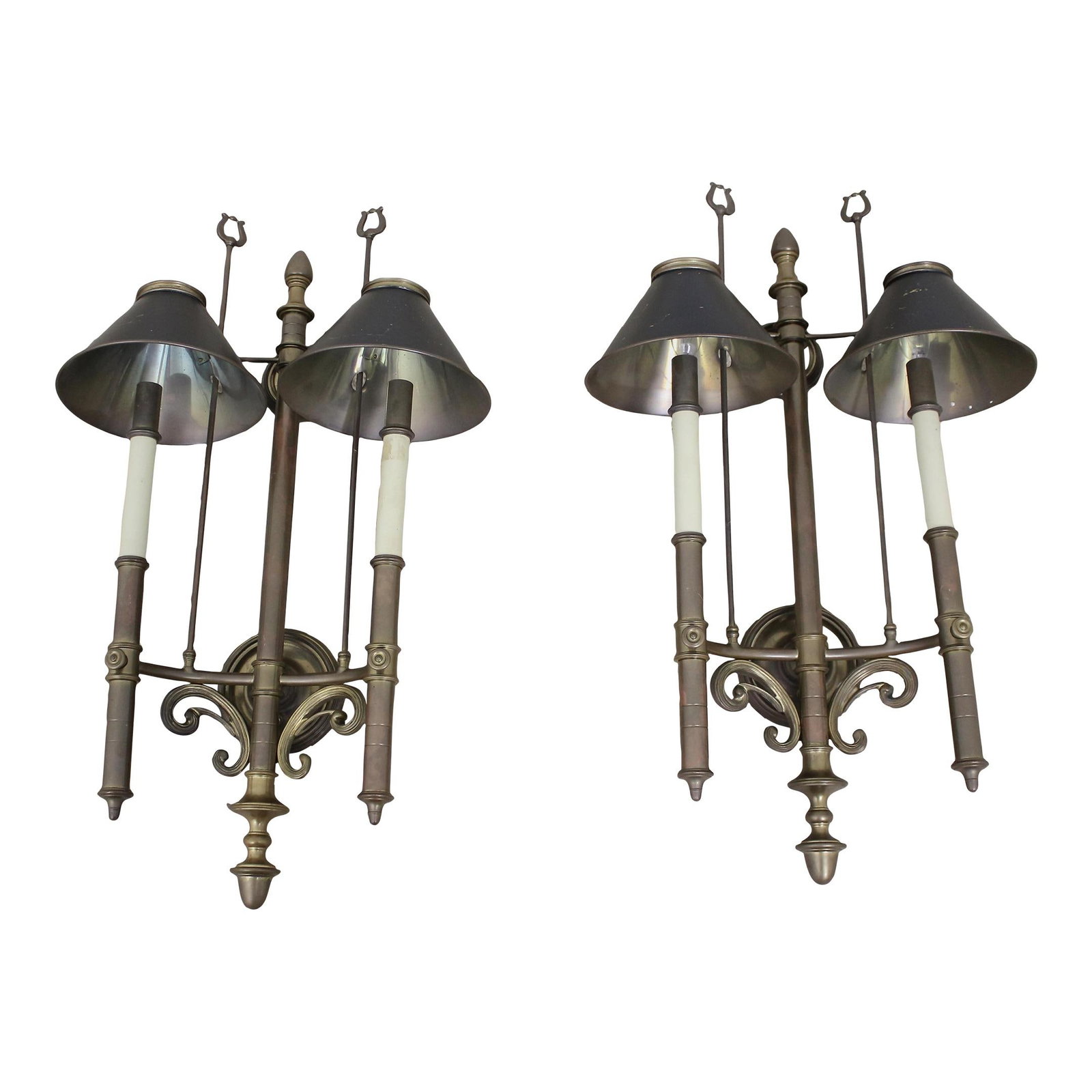 Antique Brass Chapman Regency Candelabra Sconce Pair with Black Shades (1 of 8)