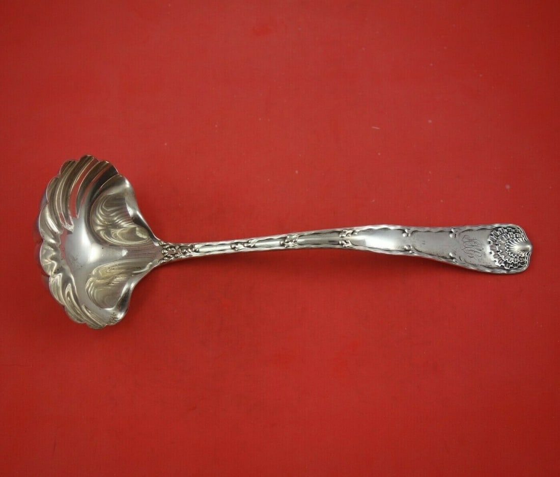 Tiffany & Co Wave Edge Sterling Silver Soup Ladle 12 3/4 Inch Shell Bowl: Tiffany & Co Wave Edge Sterling Silver Soup Ladle 12 3/4 Inch Shell Bowl Introducing the exquisite Wave Edge Soup Ladle by Tiffany & Co., crafted from high-quality sterling silver. This elegant ladle 