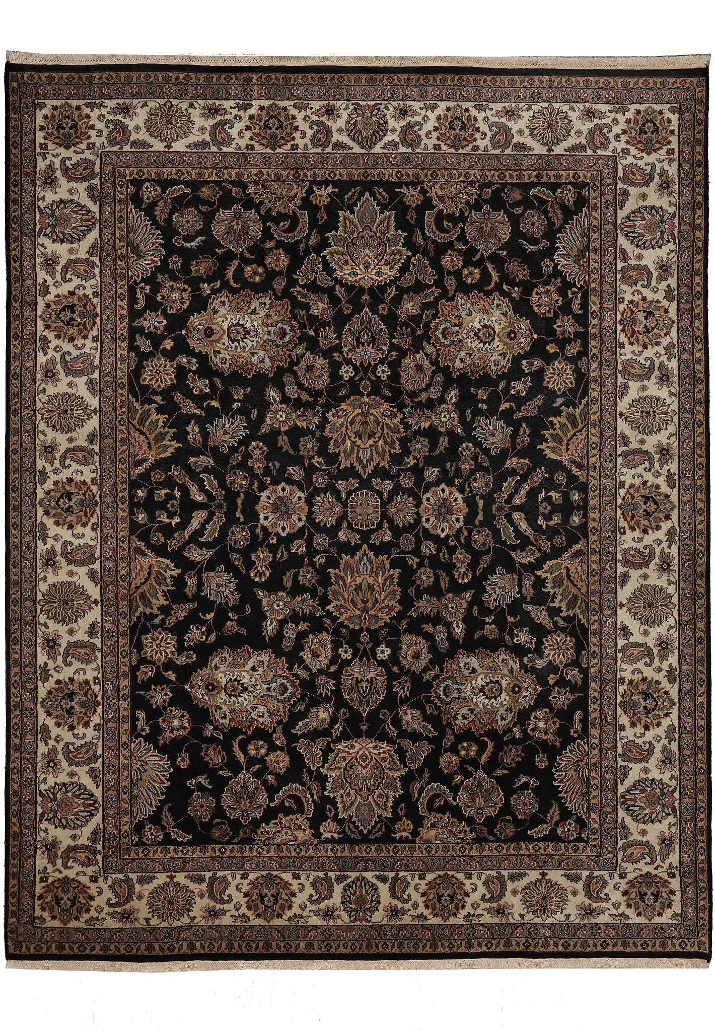 8 x 10 Hand Knotted Jaipur Rug Black Ivory Wool: 8 x 10 Hand Knotted Jaipur Rug Black Ivory Wool Free continental US Shipping This 8 x 10 Jaipur rug features a black and ivory colorway and a hand-knotted construction made from 100% premium wool. Cra