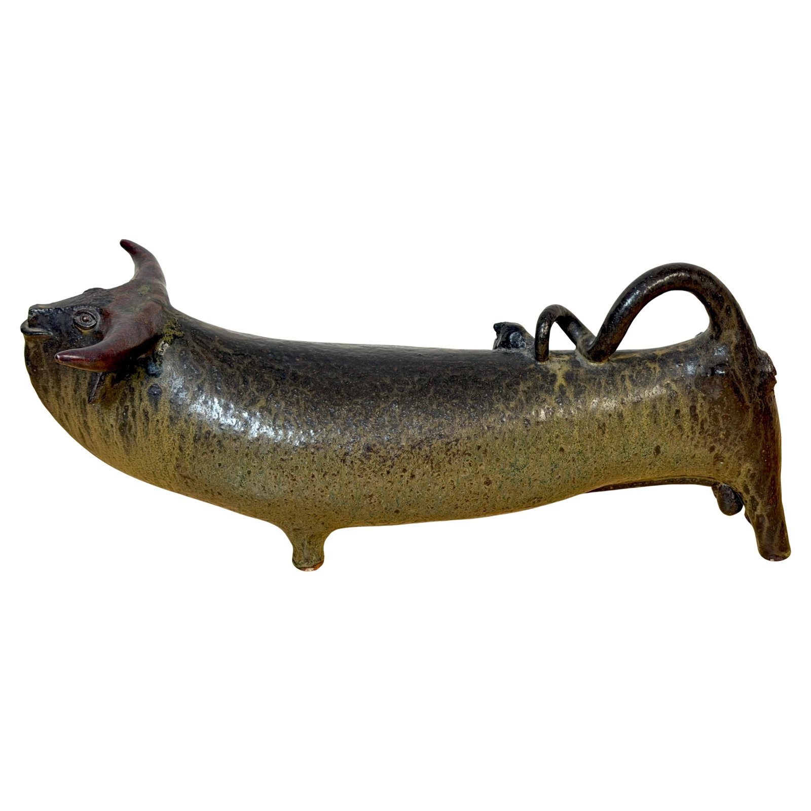 Modern Portuguese Bull Ceramic by Jorge Mealha Handcrafted Glazed Stoneware Sculpture: Modern Portuguese Bull Ceramic by Jorge Mealha Handcrafted Glazed Stoneware Sculpture This large bull sculpture is a significant example of late 20th-century Portuguese studio pottery by Jorge Mealha 