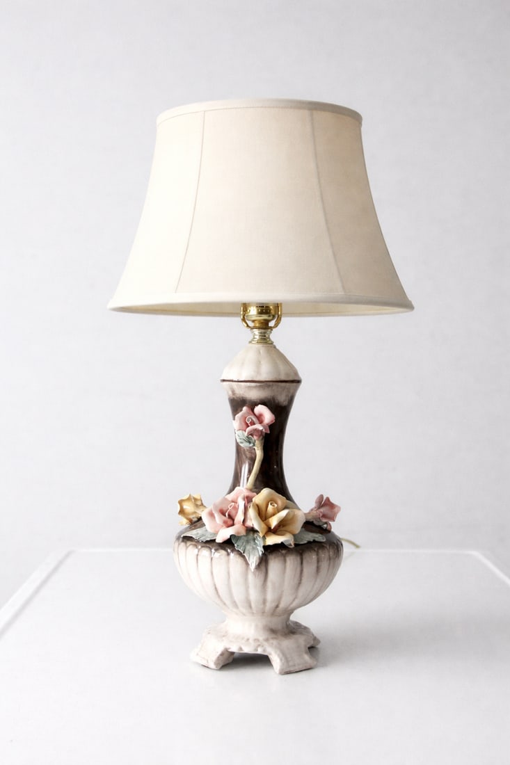 Italian Porcelain Lamp with Capodimonte Style Floral Relief Decoration (1 of 13)