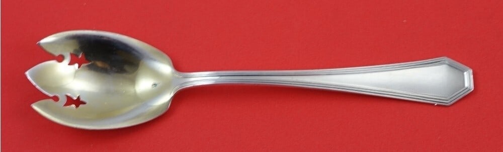 Dominick & Haff Queen Anne Plain Sterling Ice Cream Fork 5.5" Gold Wash Pierced: Dominick & Haff Queen Anne Plain Sterling Ice Cream Fork 5.5" Gold Wash Pierced This exquisite ice cream fork showcases the elegant Queen Anne Plain pattern by Dominick & Haff. Crafted from high-quali