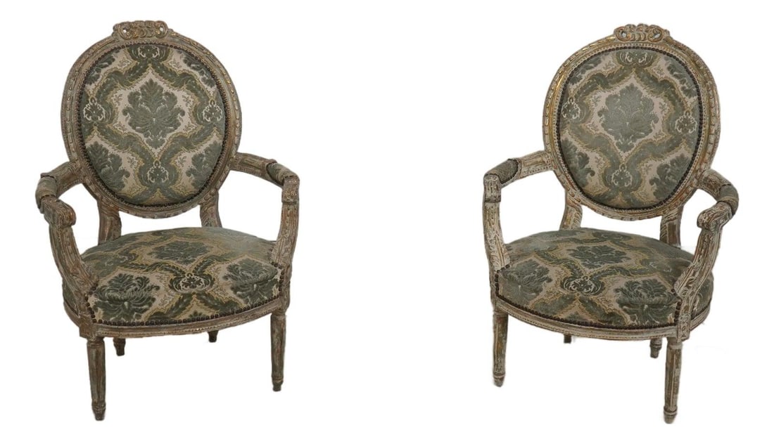 Louis XVI Painted Armchair Pair French Upholstered (1 of 10)